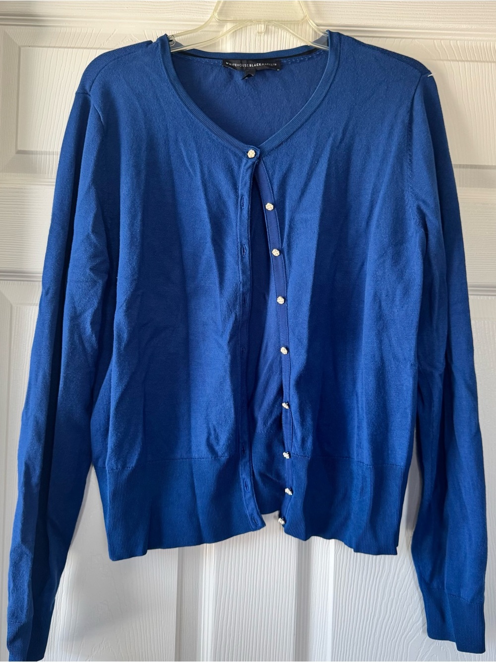White House Black Market Women's Sapphire Blue floral Button-Front Cardigan